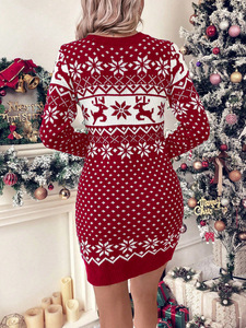 <span class=keywords><strong>Robe</strong></span> <span class=keywords><strong>pull</strong></span> de Noël Fair Isle pour femme, col rond, motif rennes et flocons de neige, tricotée, moulante, mini, manches longues, <span class=keywords><strong>robe</strong></span> de fête - Product Image 6
