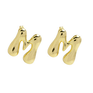 Mode 18K Plaqué Or Chunky Alphabet Boucles D'oreilles Initiales Femmes Bulle Ballon Lettre Boucles D'oreilles - Product Image 6