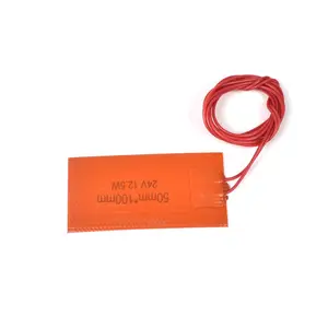 BRIGHT Custom 24V 12.5W 100*50mm Electric Silicone Rubber Flexible Heating Pad with 1m Long Wire
