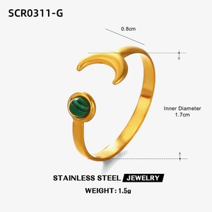 Fashion Popular Natural <strong>Stone</strong> Turquoise Malachite Tiger's Eye Inlaid Stainless Steel <strong>Moon</strong> Adjustable <strong>Ring</strong> - Product Image 6