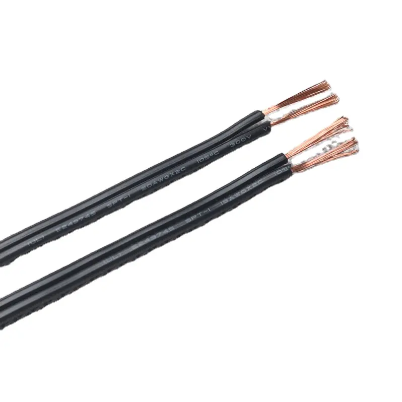 18/2 SPT-2 siyah 105C 300V 10 AMP termoplastik düz kablo