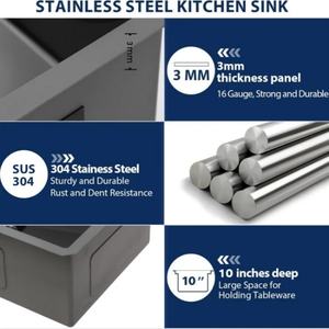 อ่างล้างจานสแตนเลสสีดำนาโน 304 แบบสองรู คุณภาพสูง ใช้งานได้จริง สำหรับล้างอาหารและผัก - Product Image 6