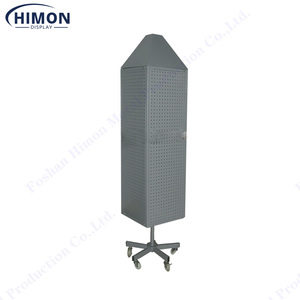 Giá Đứng Trưng Bày Sàn Xoay Xoay 360 Đục Lỗ 4 Cạnh Bằng Kim Loại Bán Lẻ Có Bánh Xe - Product Image 6