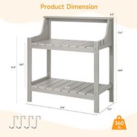 Table de travail de jardin grise, banc de potager en plastique HDPS imitation bois, 3 étagères, crochets amovibles, vis en acier inoxydable, pour extérieur