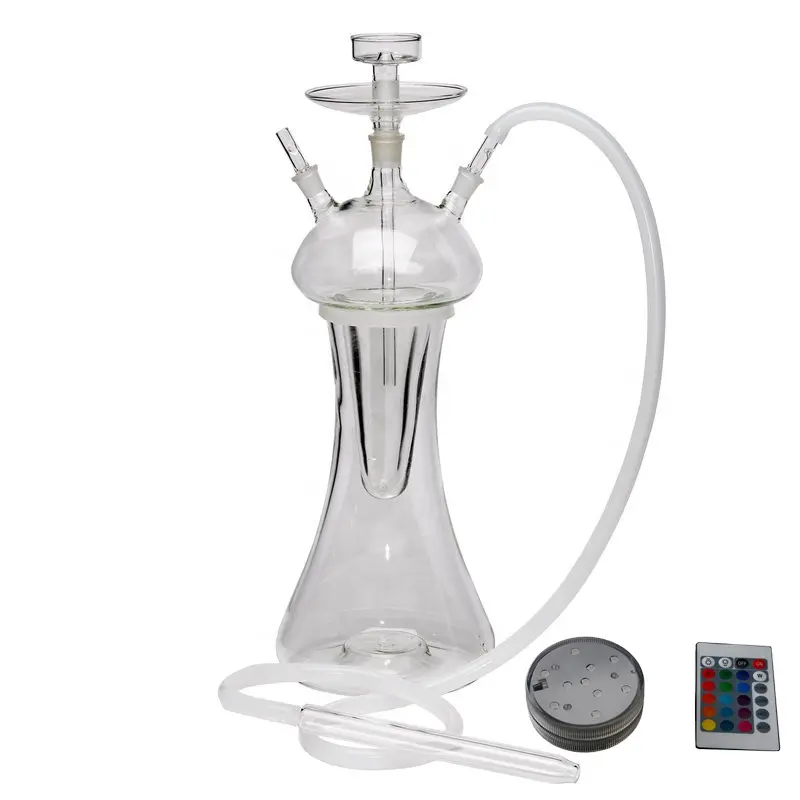 Nấm thủy tinh hookah với LED chai tùy chỉnh kích thước kích thước lớn hookah hose-bao gồm khay và kẹp