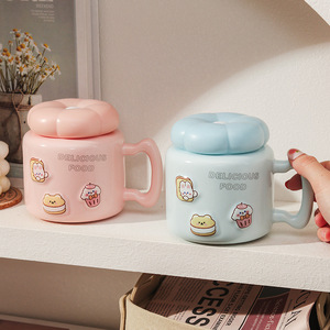 Caneca de Cerâmica com Tampa e Alça, Design de Desenho Animado, Alta Qualidade, Grande Capacidade, Resistente a Altas Temperaturas, Segura para Micro-ondas, Ideal para Uso no Escritório - Product Image 3