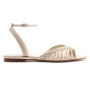 Sandalias Planas de Moda para Mujer, Color Beige, Tejidas en PU, con Correa en el Tobillo y Punta Puntiaguda, Sandalias Planas de Verano para Mujer - Product Image 2