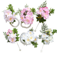 Yi Ya Ge 2598 Bunga Sutra Buatan Tangan Motif Bunga Sakura & Bunga Persik untuk Boutonniere & Bunga Pergelangan Tangan Pengantin Pria & Wanita & Tamu