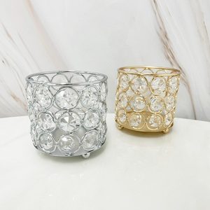 Portacandele in Cristallo per Tealight, Lanterne Decorative Oro e Argento, Vaso per Cosmetici, Portapenne per Decorazione da Tavolo - Product Image 4