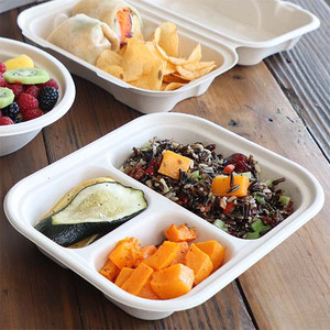 Custom-Logo Eco-Friendly Disposable <b>Corn</b> Starch 3-Compartment Paper Bowls Boxes with Lid500ml Capacity Picnic Food Containers - Product Image 1