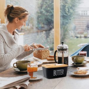 Recipiente de mantequilla cubierto hermético de 600ml, soporte de mantequilla grande, plato de mantequilla de cerámica con <span class=keywords><strong>cuchillo</strong></span> y tapas para encimera - Product Image 6