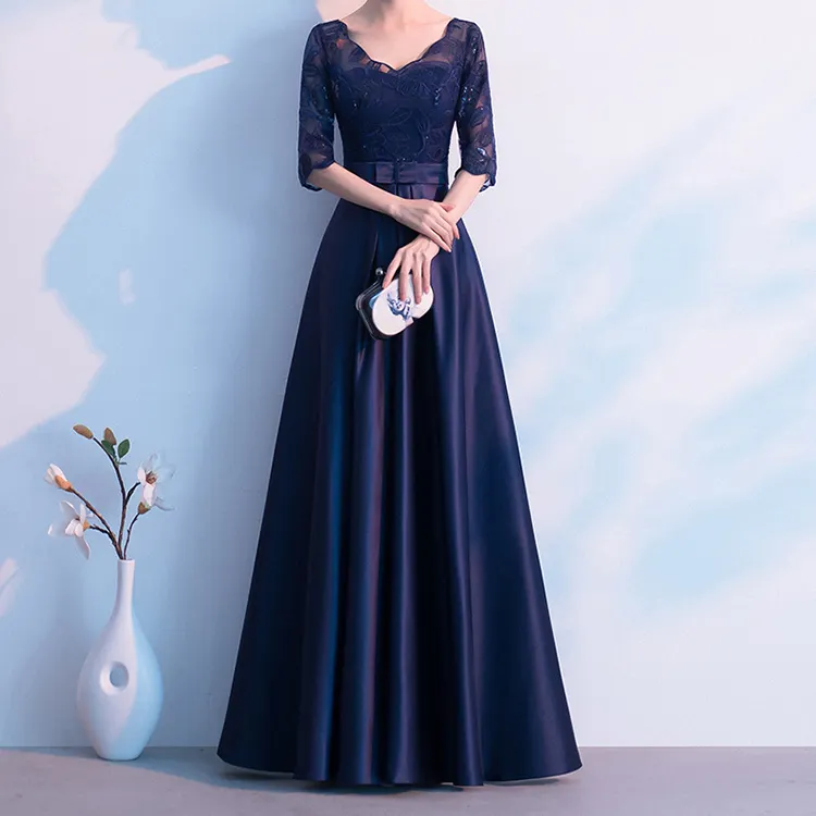 High Quality Women Ladies Lace Embroidered Chiffon Wedding Bridesmaid Evening Prom Gown Formal Party Dresses Long Evening Dress