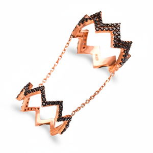 Zigzag Shape Double <b>Ring</b> Chain Black Zircon <b>Stone</b> Chain <b>Two</b> <b>Ring</b> Turkish Handcrafted Wholesale 925 Sterling Silver Jewelry - Product Image 2