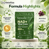 Capsules de NAD+ Nicotinamide Riboside Resvératrol à Marque Blanche OEM pour l'Énergie Cellulaire et l'Âge Sain, Nutrition, 80 Comprimés