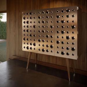 Gabinete de monóculos de palacio de lujo moderno italiano, puerta de Metal, aparador de almacenamiento de madera, muebles, estante de vino, entrada de sala de estar de nogal - Product Image 1