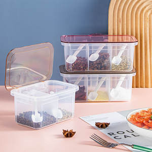 Tarro de especias para cocina con 3 compartimentos, tapa de plástico hermética con cucharas para almacenamiento de condimentos sólidos, tamaño M - Product Image 1