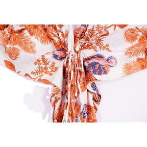 Kaftan en coton fait main de haute qualité pour femmes, imprimé floral, col en V, manches longues, style ample, robes décontractées d'été écologiques - Product Image 6