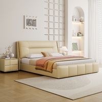 Lit confortable de style moderne avec cadre en bois de pin durable, sommier tapissé en cuir, taille king size