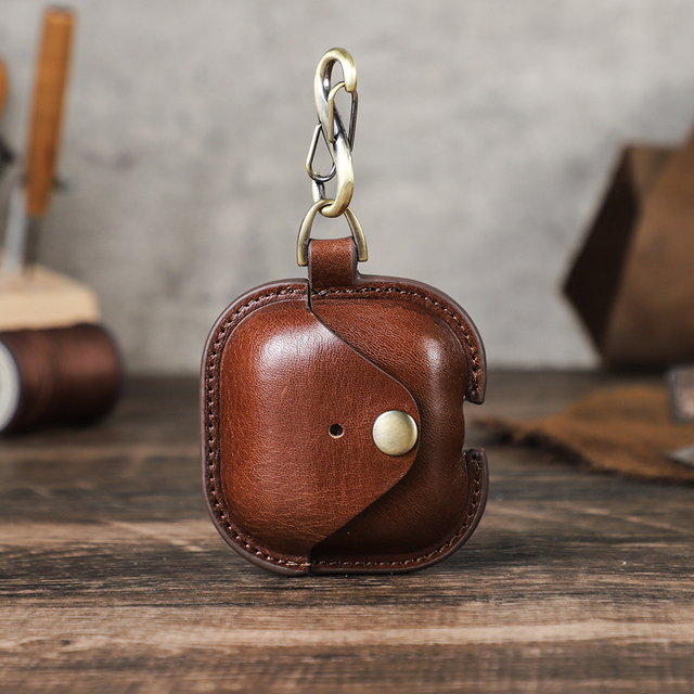 OEM ODM Vintage Italian Vegetable Tanned Leather Case for Airpod 4 Anti-lost Airpod Case Cover Support Wireless Charging CF1209