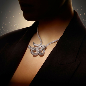 Luxury White Gold Diamond <b>Statement</b> <b>Necklace</b> Round Brilliant Cut Women Black Tie Events - Product Image 3