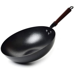 <span class=keywords><strong>Wok</strong></span> <span class=keywords><strong>Chino</strong></span> <span class=keywords><strong>Grande</strong></span> de Acero al Carbono Negro sin Recubrimiento con Mango de Madera para Saltear - Product Image 1