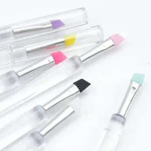Eyebrow Eyeliner Bevel Silicone Spoolie Brush Set <span class=keywords><strong>para</strong></span> cara y labios Mango de plástico suave Herramienta de maquillaje profesional - Product Image 2