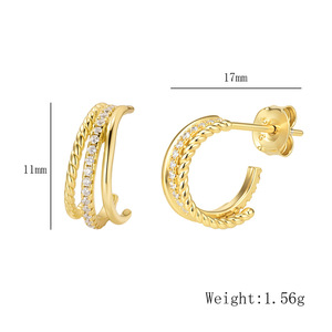 Pendientes <span class=keywords><strong>de</strong></span> Plata <span class=keywords><strong>de</strong></span> Ley S925 con Forma <span class=keywords><strong>de</strong></span> C, Huecos y con Incrustaciones <span class=keywords><strong>de</strong></span> Diamantes para Mujer, Pendientes <span class=keywords><strong>de</strong></span> Circonita <span class=keywords><strong>de</strong></span> Una Sola Fila con <span class=keywords><strong>Ondas</strong></span> <span class=keywords><strong>de</strong></span> Tres Capas - Product Image 6
