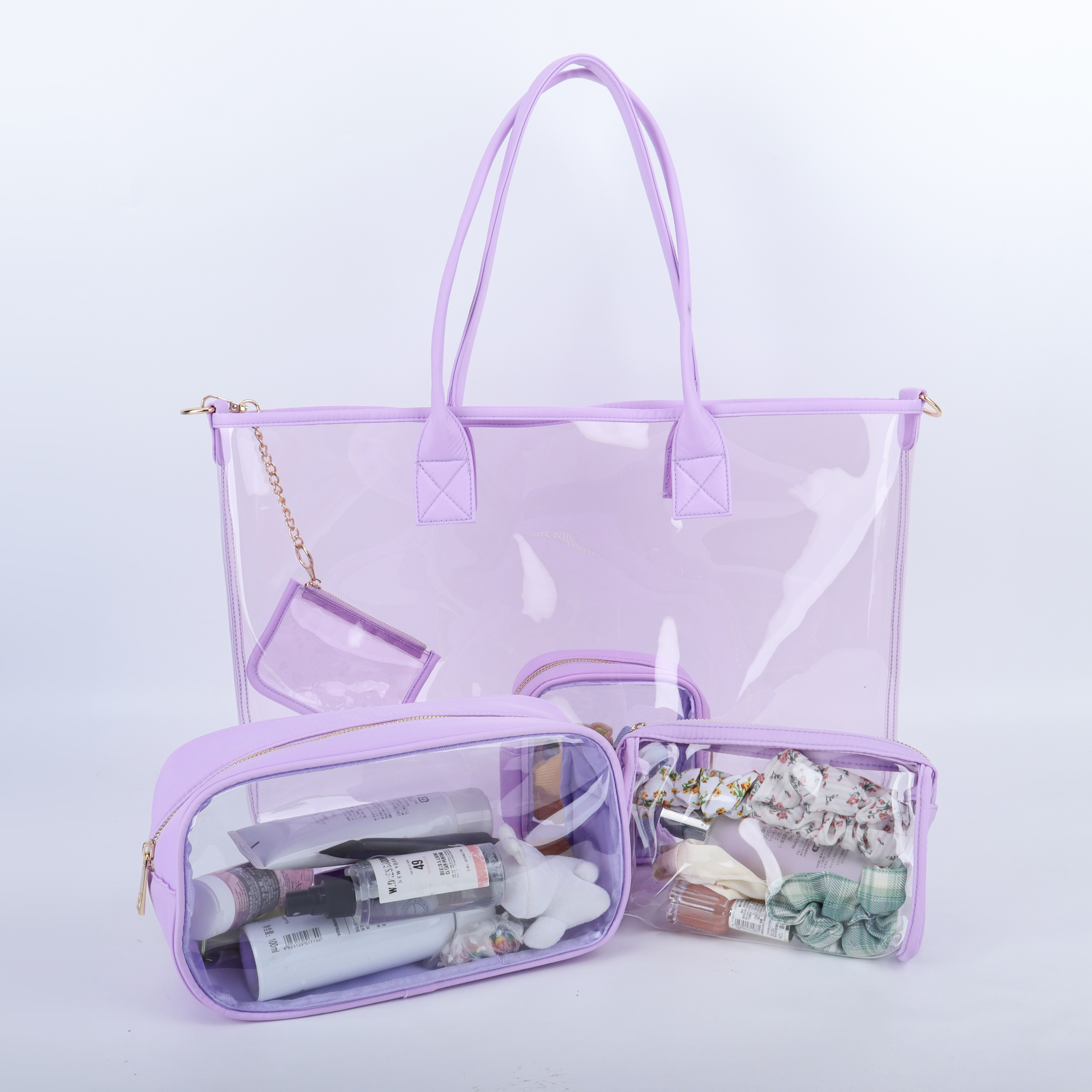 Borsa Tote lilla trasparente