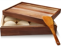 Boîte à pâte en bois d'acacia faite à la main, carrée, pour la fermentation du pain, conteneur de stockage de pâte à pizza avec spatule