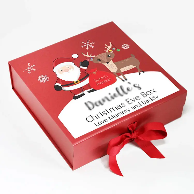 새로운 디자인 매트 레드 사용자 정의 크리스마스 장식 초콜릿 사탕 선물 포장 상자 리본
