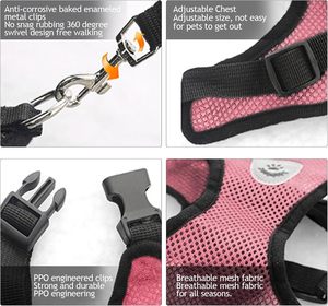 Harnais pour chiens et chiots, collier, gilet réglable pour chat et chien, laisse de promenade, harnais en maille de polyester doux et respirant pour animaux de compagnie de petite et moyenne taille - Product Image 4