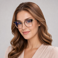 Lunettes de vue pour femmes, monture complète œil de chat, monture en métal PC, anti-lumière bleue, verres transparents, vente en gros, couleurs mélangées disponibles