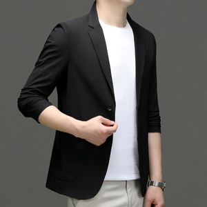 <span class=keywords><strong>Traje</strong></span> de <span class=keywords><strong>hombre</strong></span> de seda helada con textura gofrada, chaqueta delgada de un solo botón, transpirable, elástica, sin costuras, para negocios, versátil. - Product Image 3