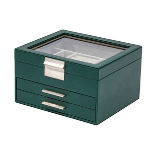 Wholesale <b>Large</b> Luxury PU Leather Jewelry Organizer Mirror Drawer Earrings Packaging Wood PC Luxury Jewellery Storage Case <b>Gift</b> - Product Image 6