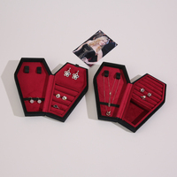 Boîte à bijoux en velours style gothique, motif carré, design tête de mort, couleur personnalisable, fermeture auto-agrippante, idéale pour les voyages, pour bagues