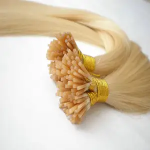 Double drawn straight hair 14inch to 30inch 100g blonde i tip raw russian human hair extensions bundle online