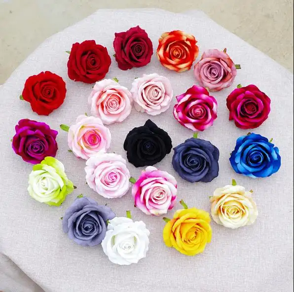 Cabeça de rosa de veludo artificial de 10 cm de diâmetro, flor de melhor qualidade para cenário de casamento DIY, cabeças de flores rosas