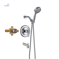 Ensemble de robinetterie de douche murale chromée - Mitigeur de salle de bain à poignée unique avec bec de baignoire et vanne thermostatique