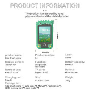 Nouveau Téléphone Intelligent Jouet pour Enfants Style Dinosaure 2,8 Pouces, Capteur d'Image CMOS, Grand Angle 180°, Prend en Charge 8-32 Go, Cadeau de Noël Éducatif - Product Image 5
