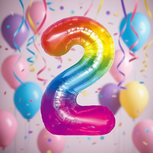 Party Love Metallic Foil <b>Balloon</b> Number <b>2</b> Multicolor 80cm Birthday Party Decor Kids - Product Image 3
