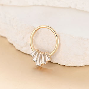 14 קראט זהב מוצק קטע מהדק עיצוב קלאסי פרונג הגדרה trapezoidal 5a זירקון האף יד טבעת הגוף פירסינג תכשיטים - Product Image 2