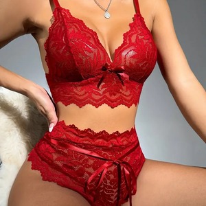 Nouvel arrivage Ensemble de lingerie femme grande taille Temptation col en V Ensemble de sous-vêtements deux pièces sexy en dentelle Perspective - Product Image 5