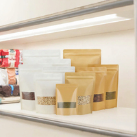 Sacs en papier kraft imprimés classiques recyclables avec fermeture éclair, personnalisables, de qualité alimentaire, avec fenêtre, pour emballage alimentaire