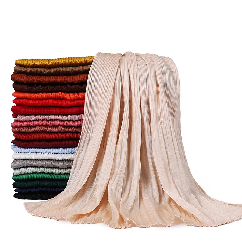 2023 Hot soft premium stripe heavy crinkle Pleated Pearl Chiffon shawl women muslim hijab flower hijab scarf For Malaysia