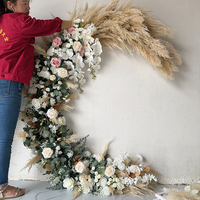 Centerpiece Akrilik Bulat Rumput Pampas, Cermin Rumput Pampas, Latar Belakang Bunga Pernikahan