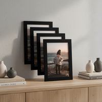 Bingkai Foto Kayu Persegi Panjang 4x6 dengan Cetakan UV KINLINK, Set 4 Buah Warna Hitam Tanpa Alas, untuk Pajangan Meja dan Dinding
