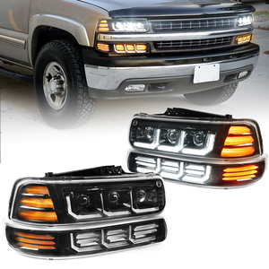 Kit de phares LED OVOVS lumineux avec feux de jour DRL à clignotants séquentiels, anti-éblouissement, phares en forme de Z pour Chevrolet Silverado 99-02 - Product Image 1