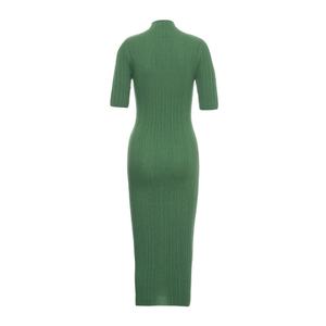 Vestido Maxi de Punto OEM de Moda para Mujer, Cuello Alto, Manga Corta, Silueta Ceñida, Casual, Transpirable, Sencillo, Liso, Verano - Product Image 4