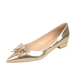 Scarpe singole argento francese tacco piatto con fibbia farfalla cristallo abito da sposa scarpe da sposa