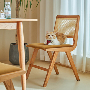 Chaise rustique en bois massif tressée à la main chaise de salle à manger de loisirs chaise de loisirs en bois massif chaise en rotin - Product Image 1